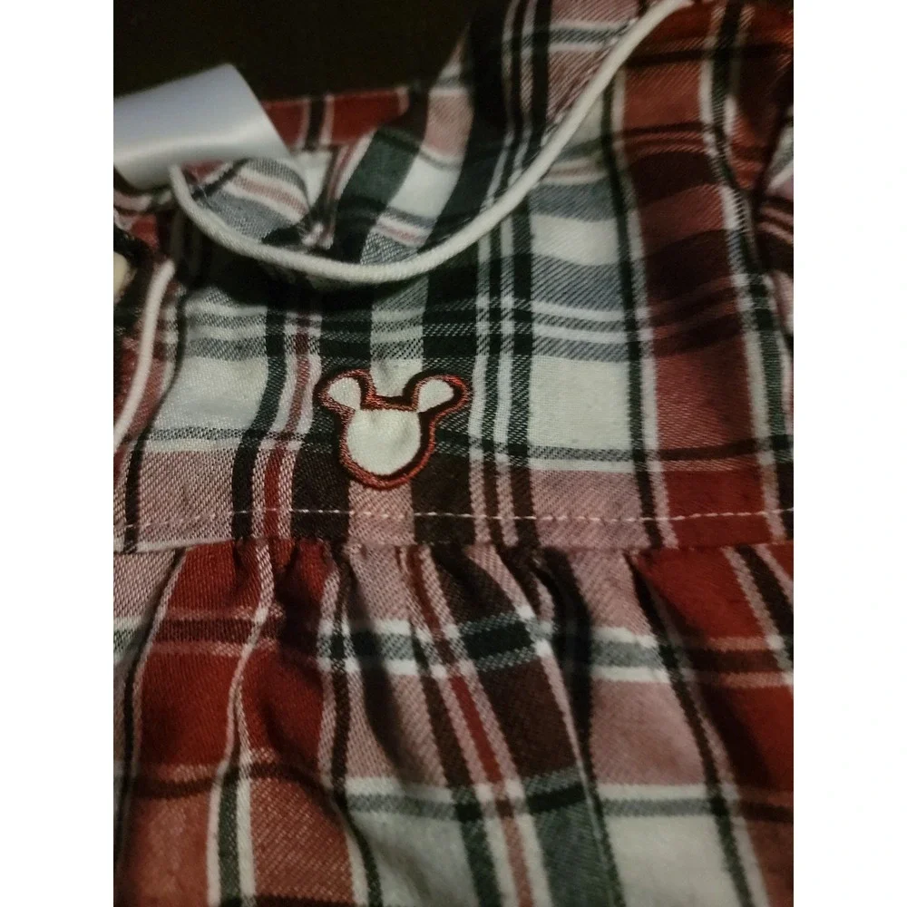 Disney red‎ plaid nightgown sleep pajamas mickey mouse ears size 5 6